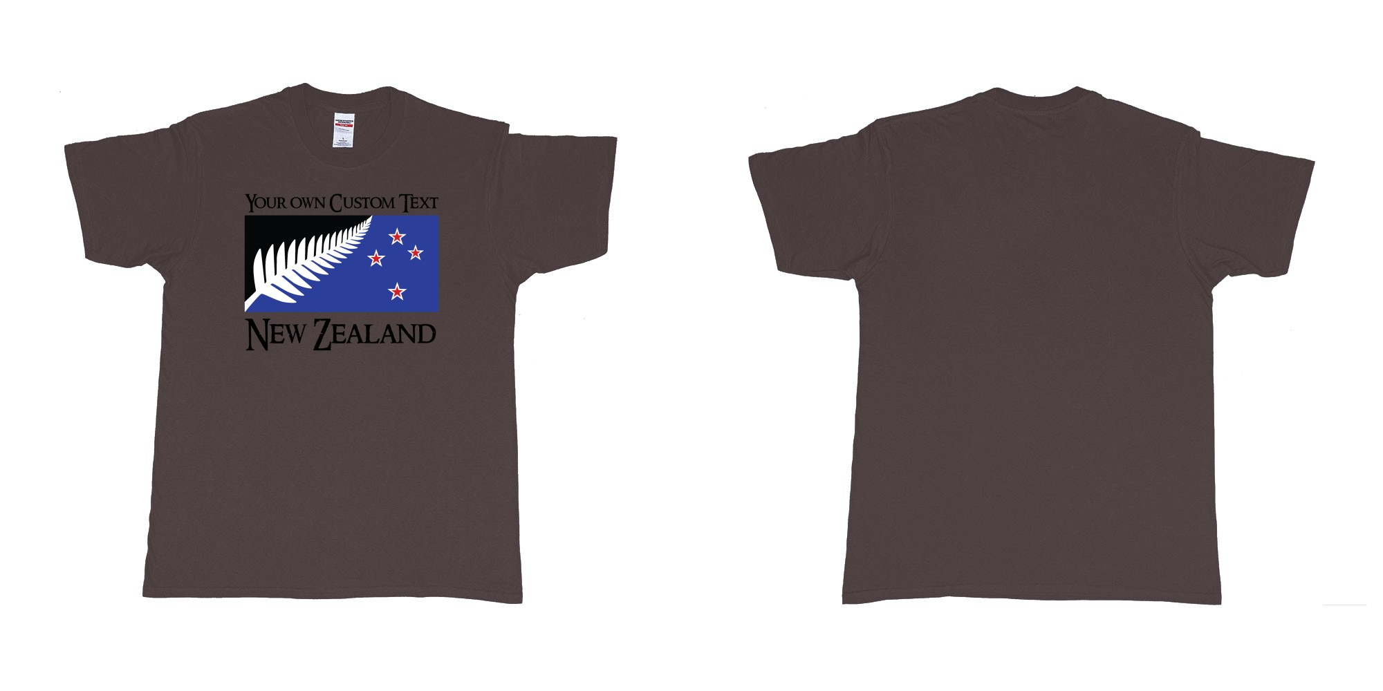 Custom tshirt design new zealand silver fern flag in fabric color dark-chocolate choice your own text made in Bali by The Pirate Way