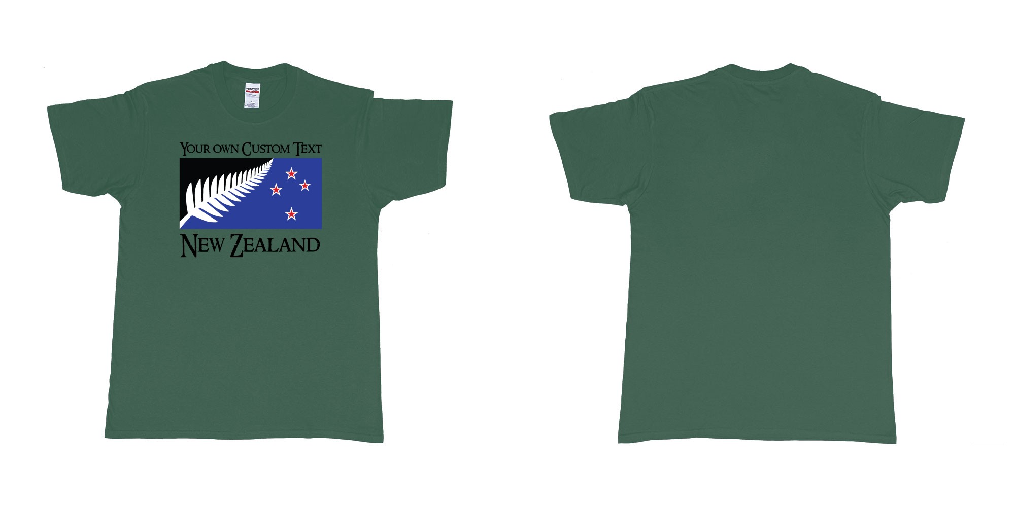 Custom tshirt design new zealand silver fern flag in fabric color forest-green choice your own text made in Bali by The Pirate Way