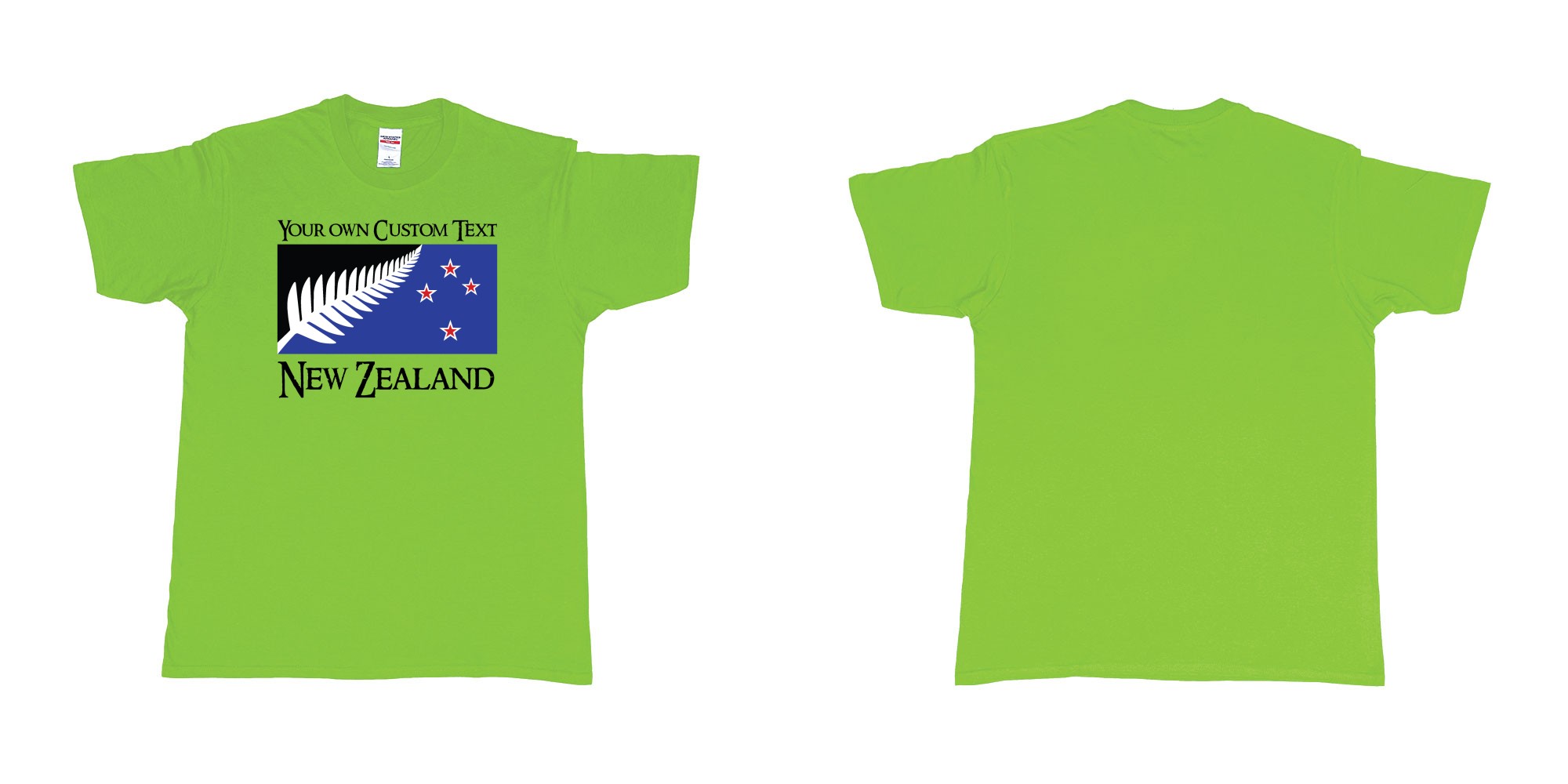 Custom tshirt design new zealand silver fern flag in fabric color lime choice your own text made in Bali by The Pirate Way