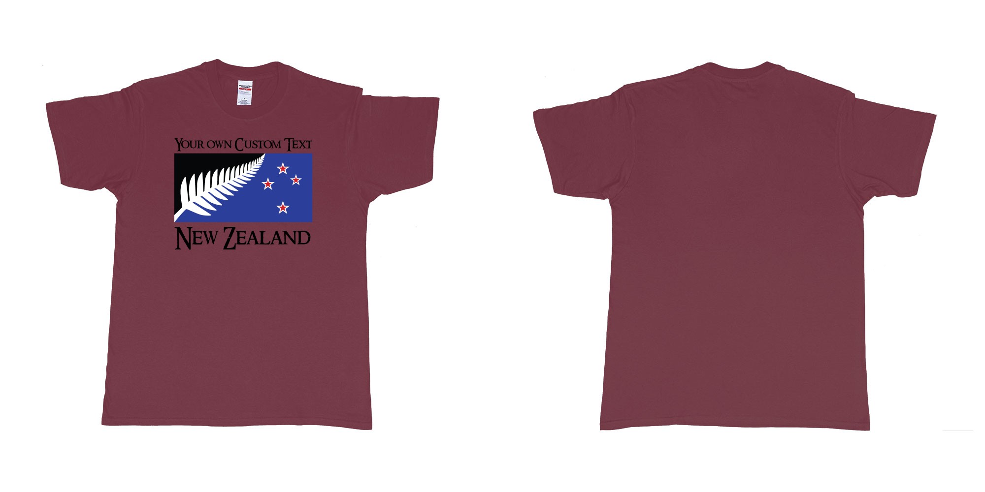 Custom tshirt design new zealand silver fern flag in fabric color marron choice your own text made in Bali by The Pirate Way