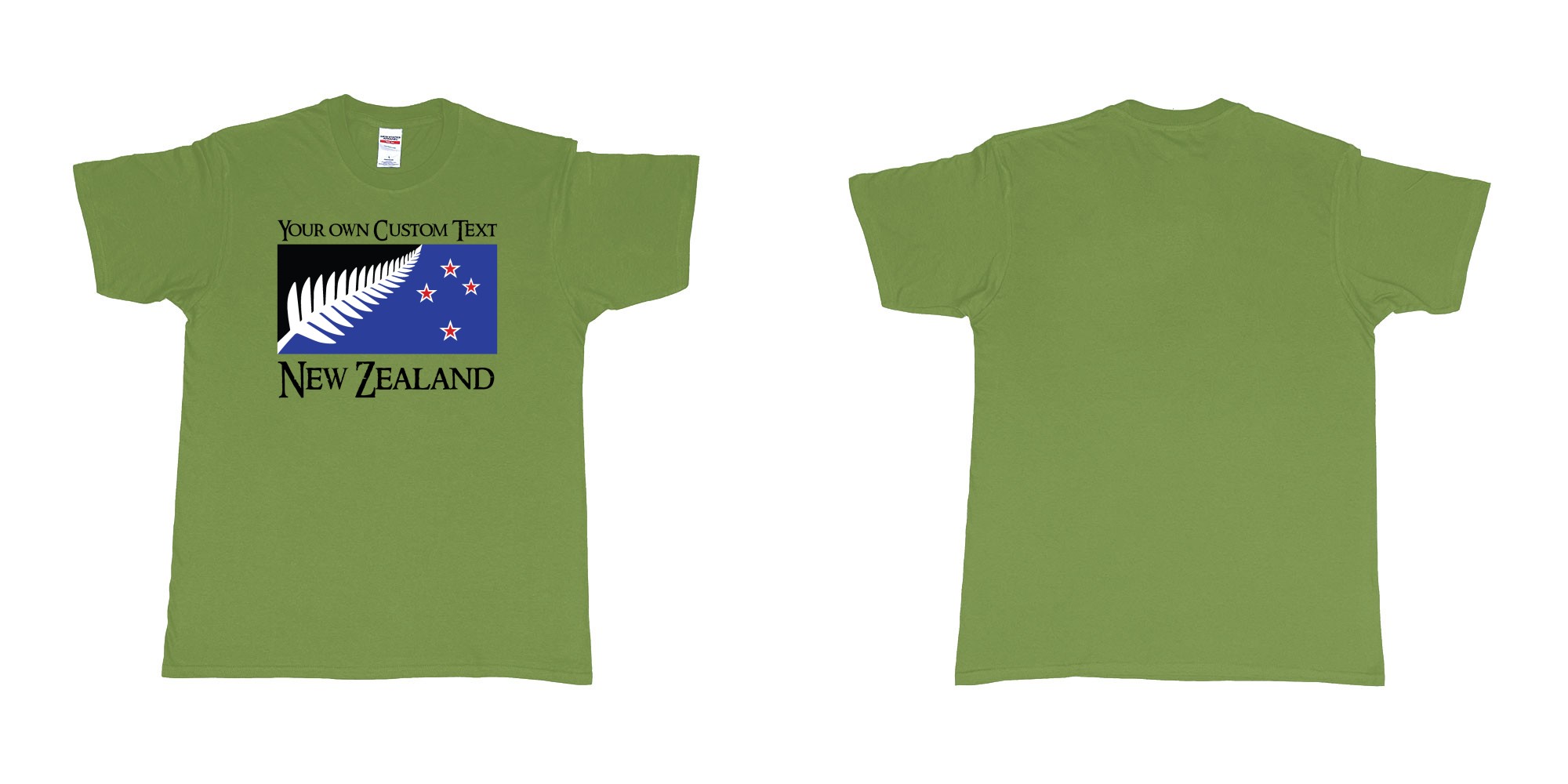 Custom tshirt design new zealand silver fern flag in fabric color military-green choice your own text made in Bali by The Pirate Way