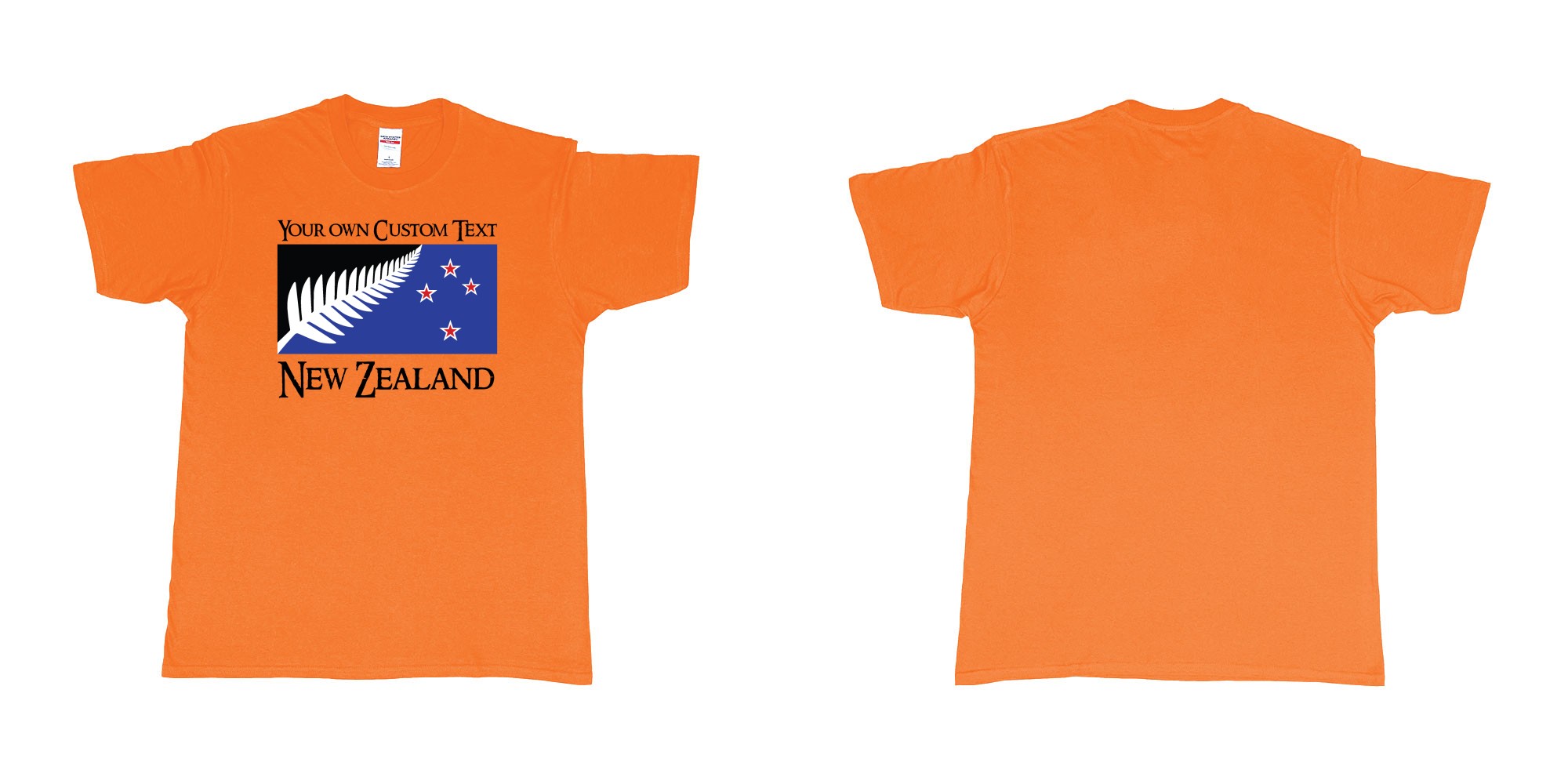 Custom tshirt design new zealand silver fern flag in fabric color orange choice your own text made in Bali by The Pirate Way