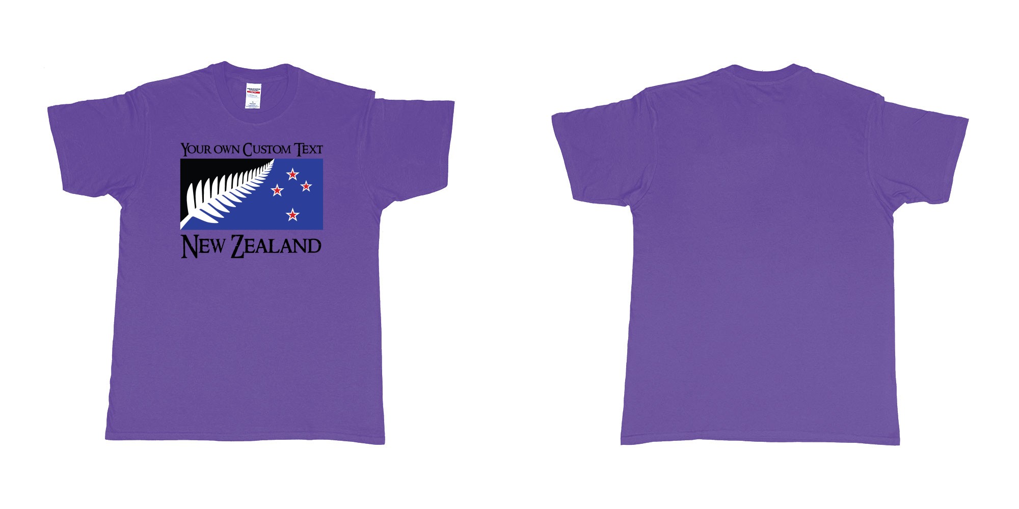 Custom tshirt design new zealand silver fern flag in fabric color purple choice your own text made in Bali by The Pirate Way