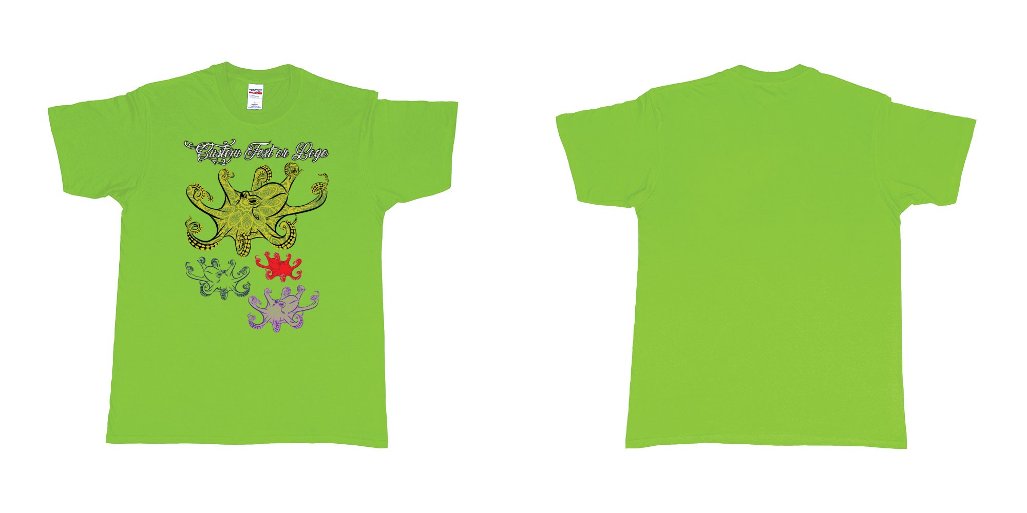 Custom tshirt design octopus curly in fabric color lime choice your own text made in Bali by The Pirate Way