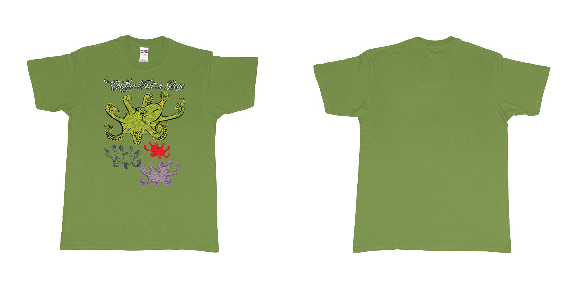 Custom tshirt design octopus curly in fabric color military-green choice your own text made in Bali by The Pirate Way