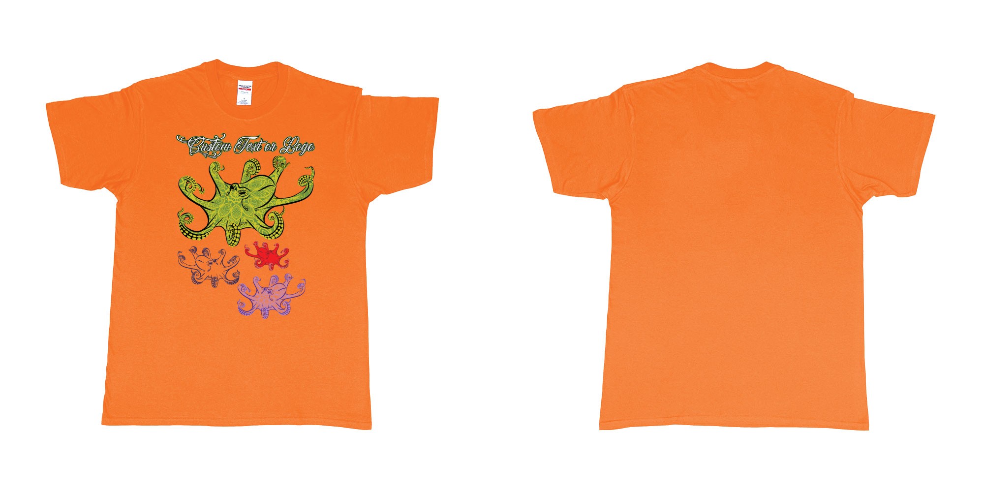 Custom tshirt design octopus curly in fabric color orange choice your own text made in Bali by The Pirate Way