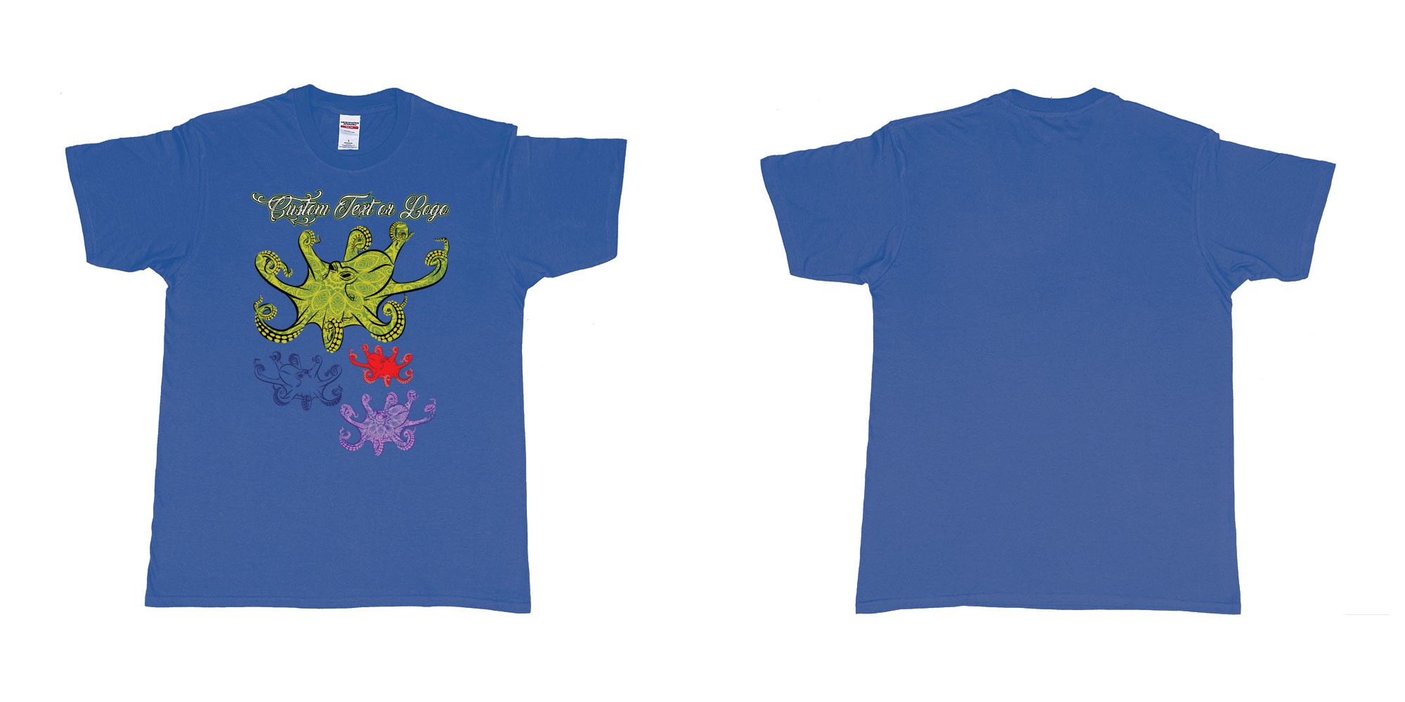 Custom tshirt design octopus curly in fabric color royal-blue choice your own text made in Bali by The Pirate Way