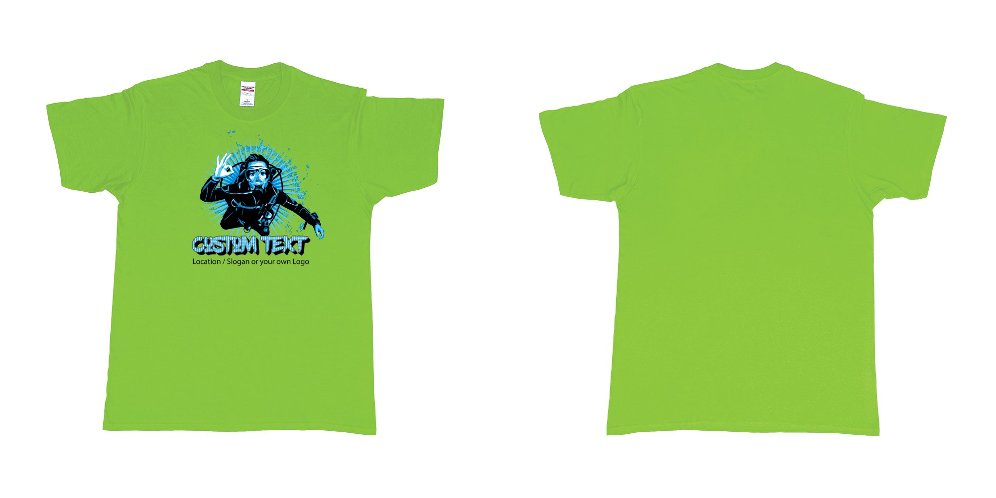 Custom tshirt design ok scuba diver custom text logo in fabric color lime choice your own text made in Bali by The Pirate Way