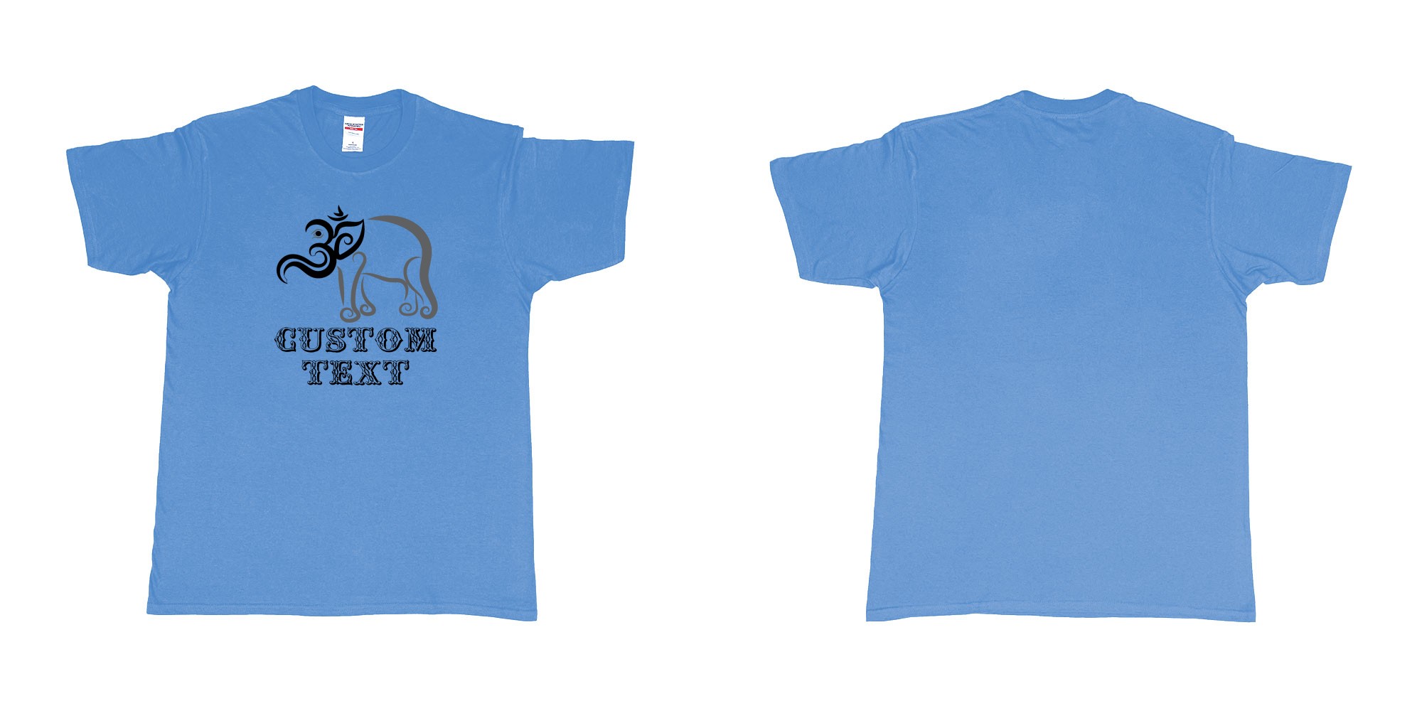 Custom tshirt design om elephant design in fabric color carolina-blue choice your own text made in Bali by The Pirate Way