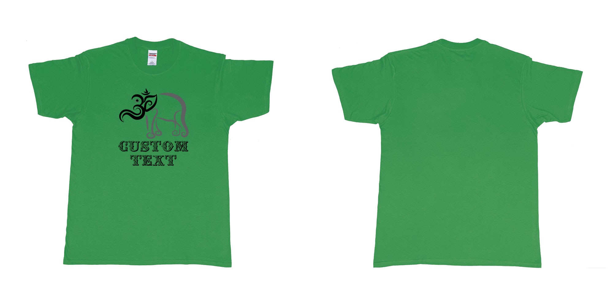 Custom tshirt design om elephant design in fabric color irish-green choice your own text made in Bali by The Pirate Way