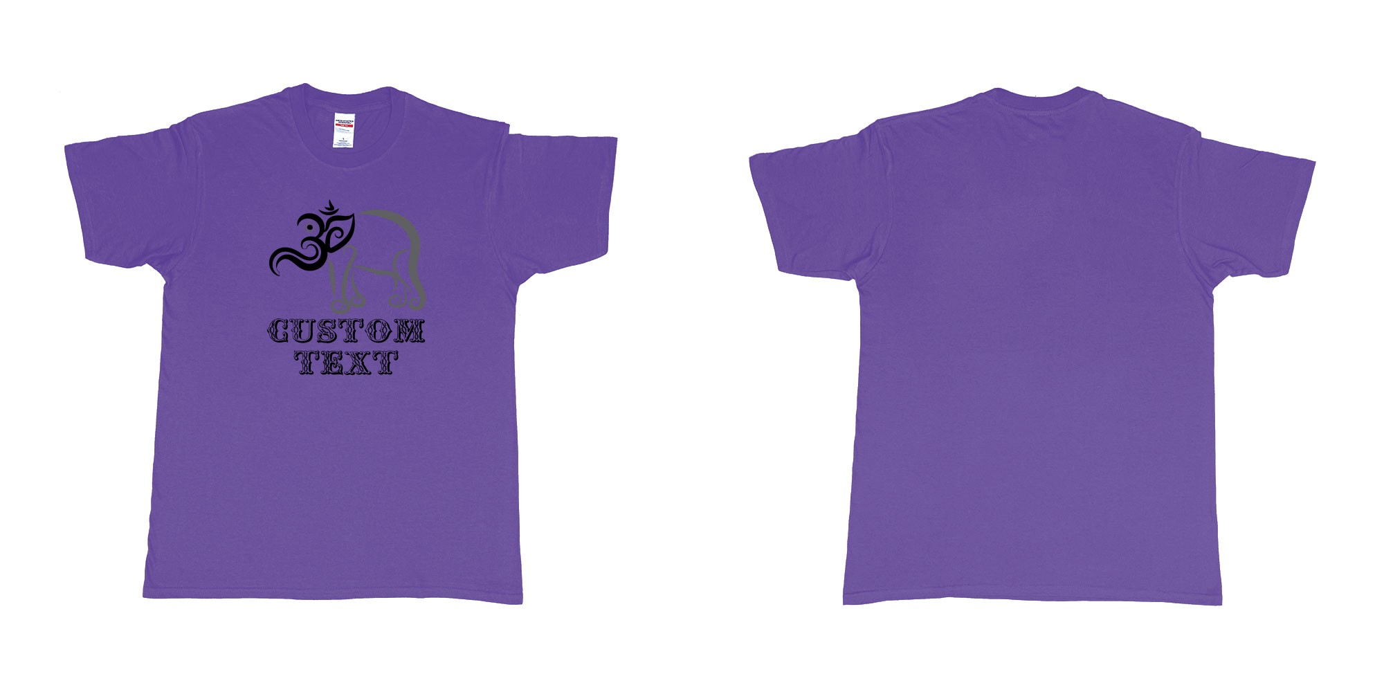 Custom tshirt design om elephant design in fabric color purple choice your own text made in Bali by The Pirate Way