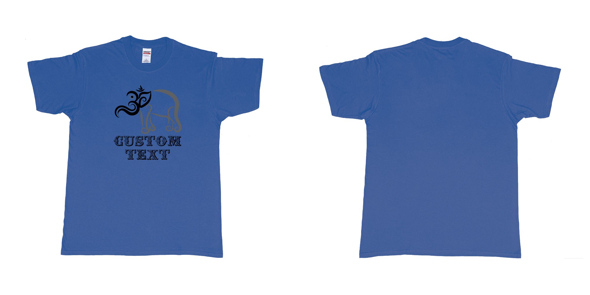 Custom tshirt design om elephant design in fabric color royal-blue choice your own text made in Bali by The Pirate Way