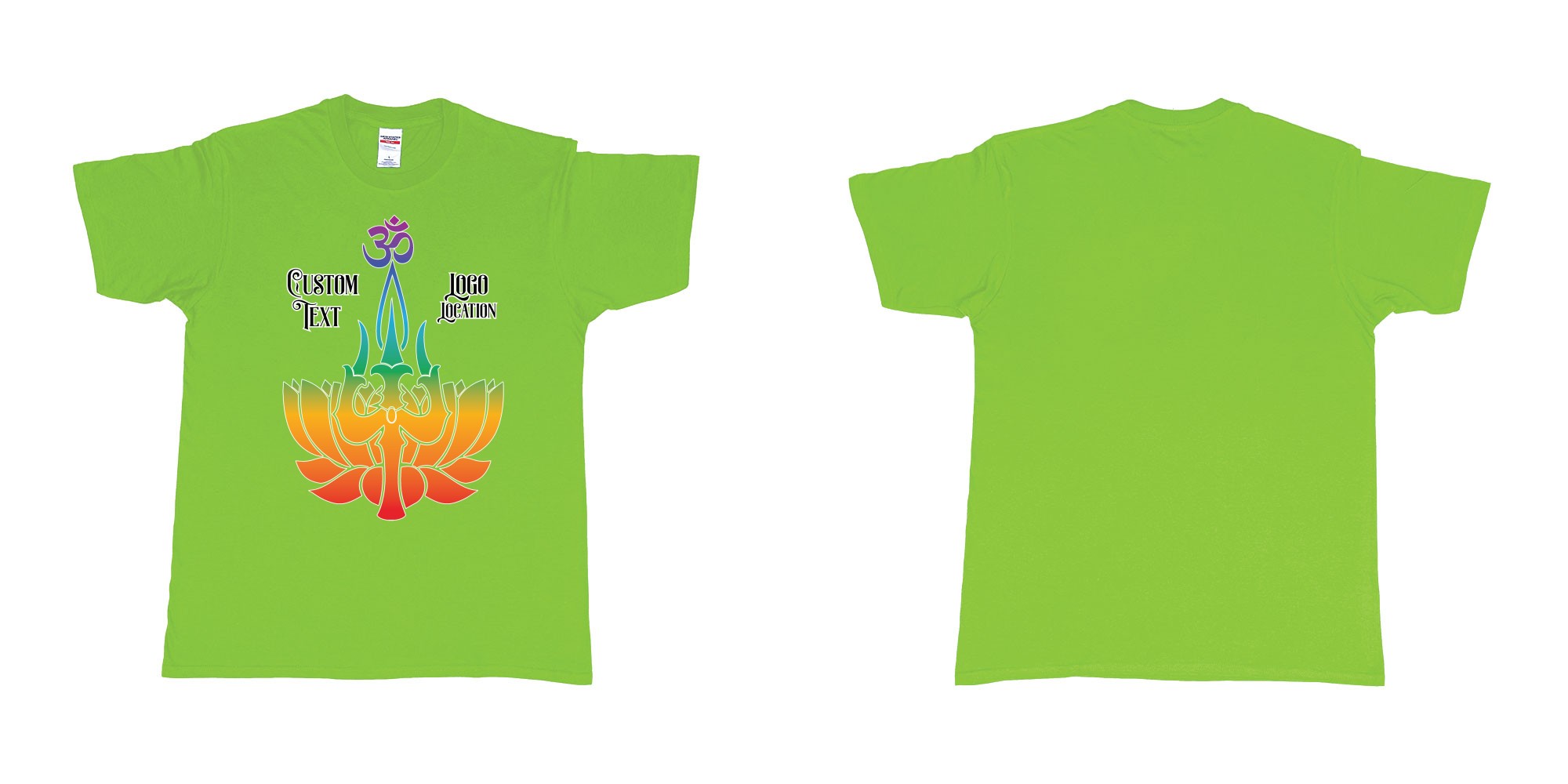 Custom tshirt design om trident lotus flower in fabric color lime choice your own text made in Bali by The Pirate Way