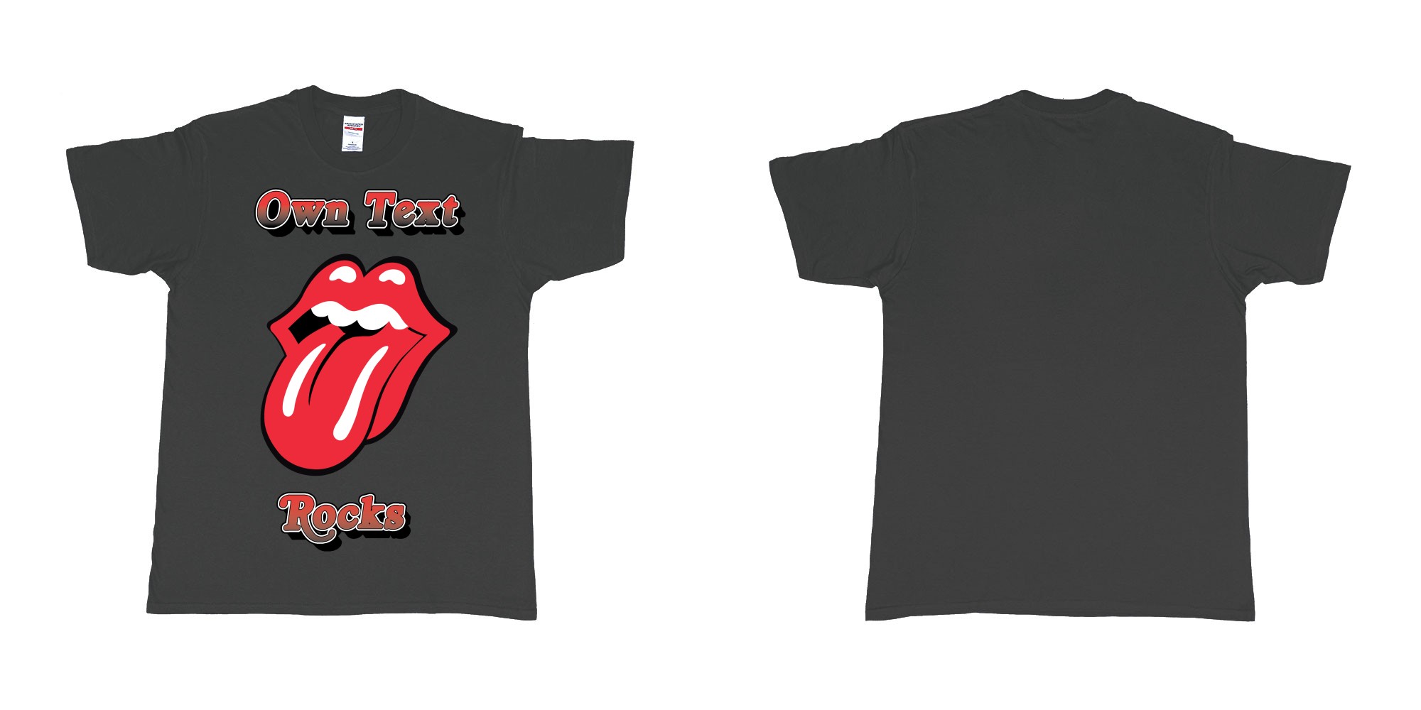 Custom tshirt design own custom text rocks rolling stones logo red tongue and lips print bali in fabric color black choice your own text made in Bali by The Pirate Way