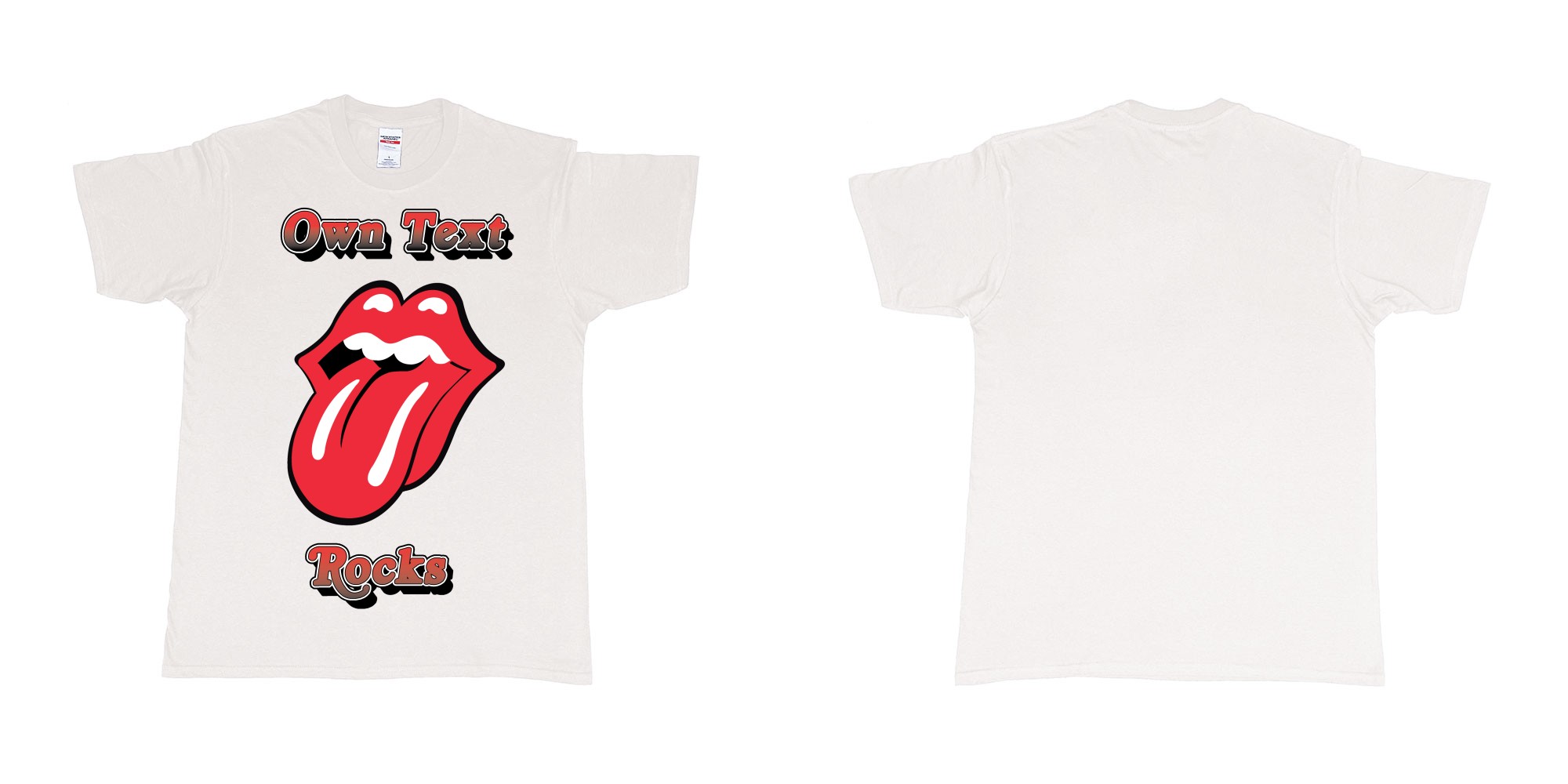 Custom tshirt design own custom text rocks rolling stones logo red tongue and lips print bali in fabric color white choice your own text made in Bali by The Pirate Way