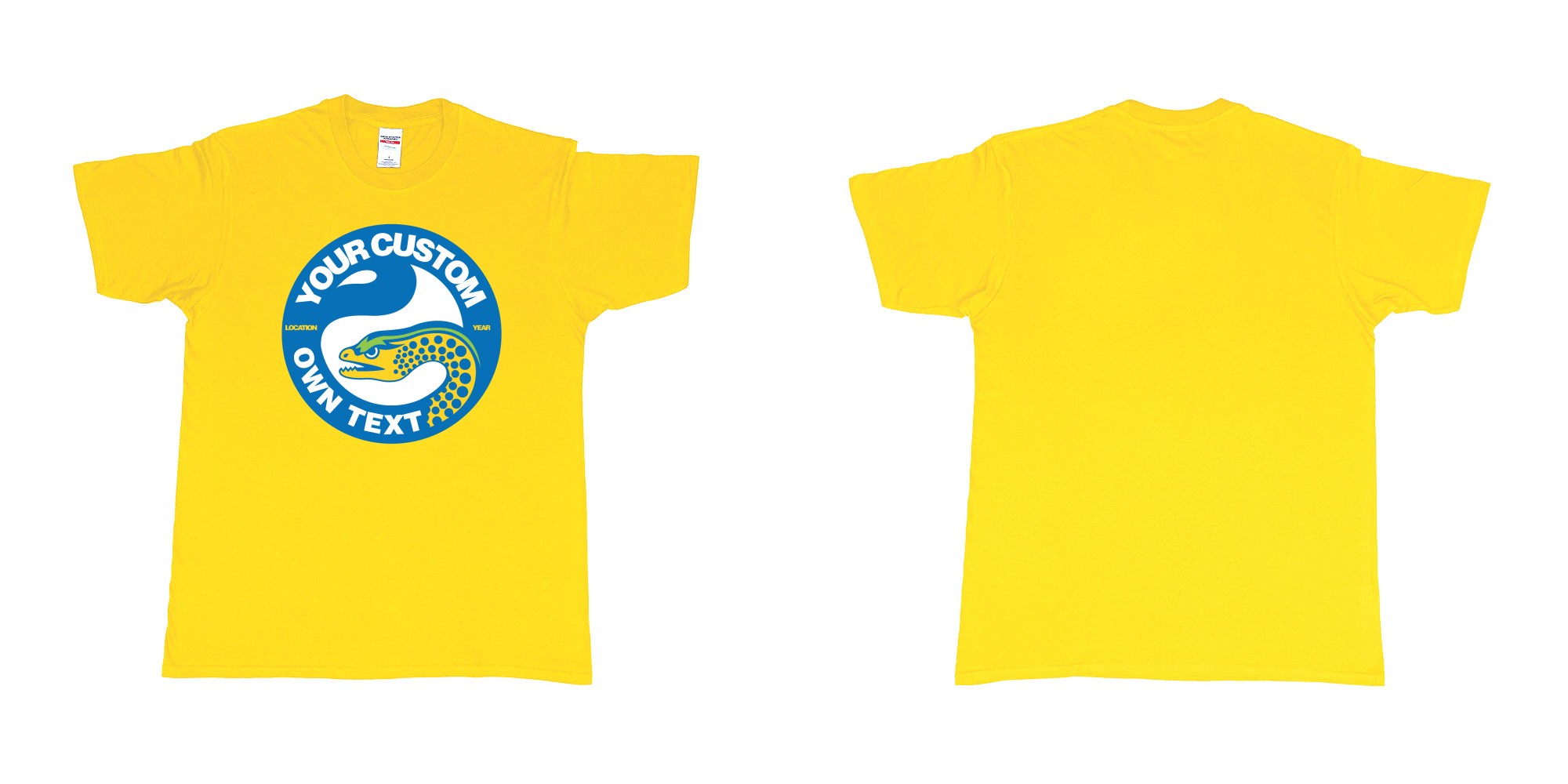 Custom tshirt design parramatta eels own custom logo nrl teeshirt in fabric color daisy choice your own text made in Bali by The Pirate Way