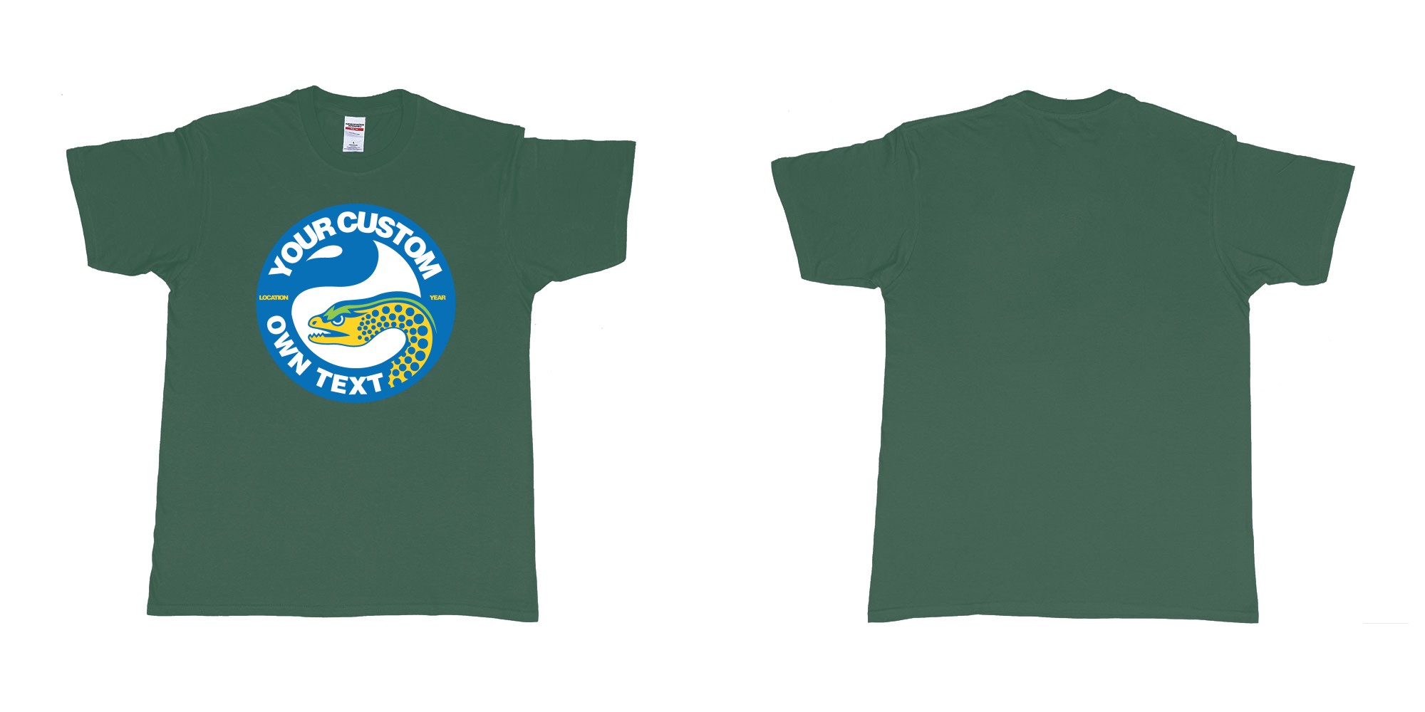 Custom tshirt design parramatta eels own custom logo nrl teeshirt in fabric color forest-green choice your own text made in Bali by The Pirate Way