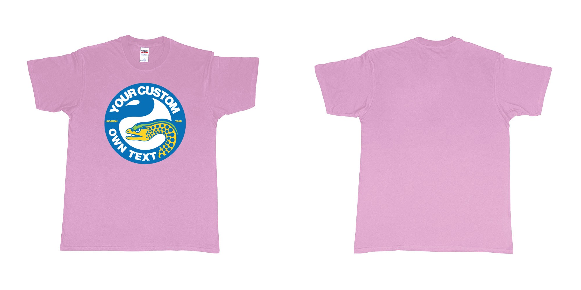 Custom tshirt design parramatta eels own custom logo nrl teeshirt in fabric color light-pink choice your own text made in Bali by The Pirate Way