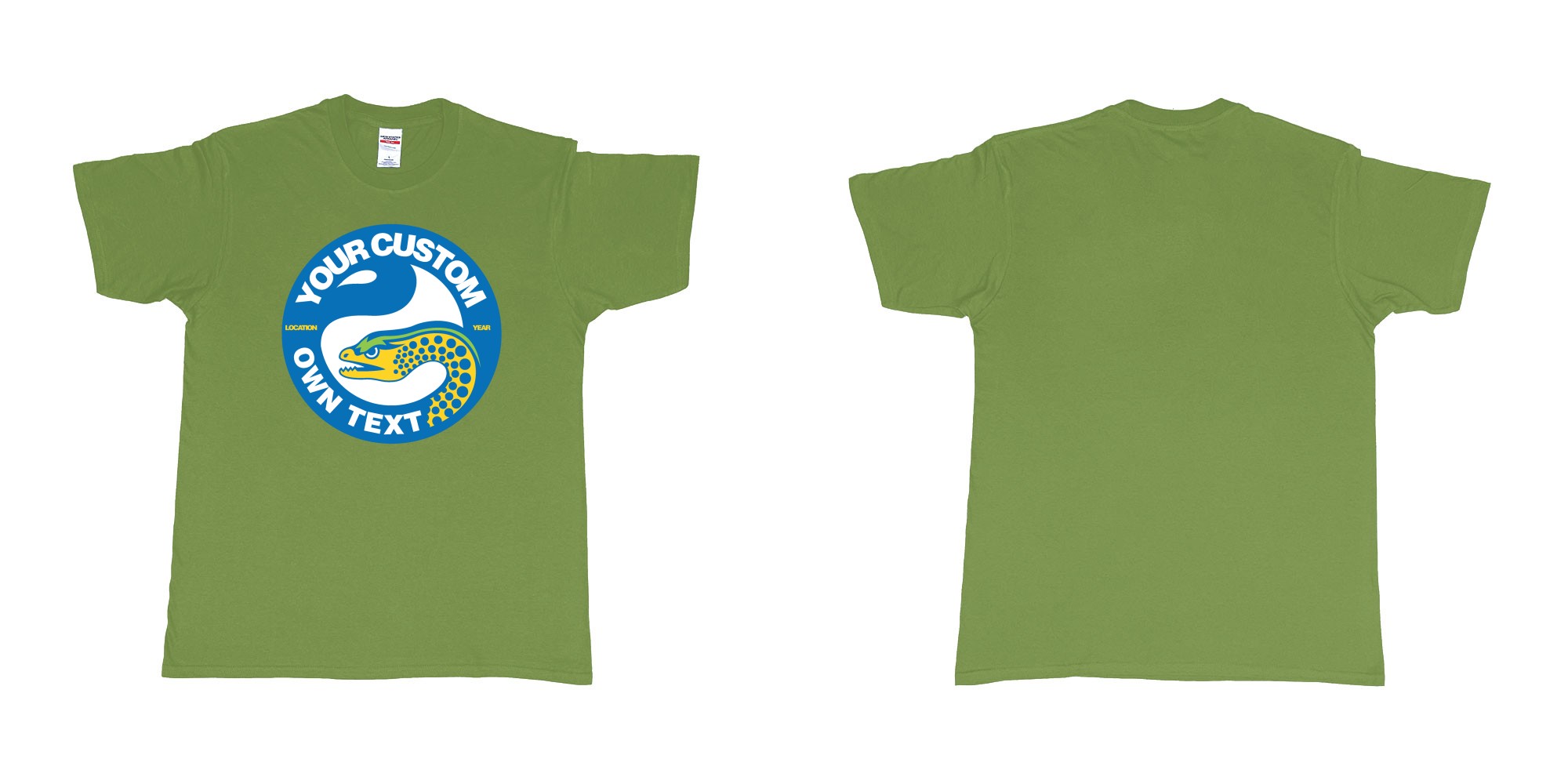 Custom tshirt design parramatta eels own custom logo nrl teeshirt in fabric color military-green choice your own text made in Bali by The Pirate Way