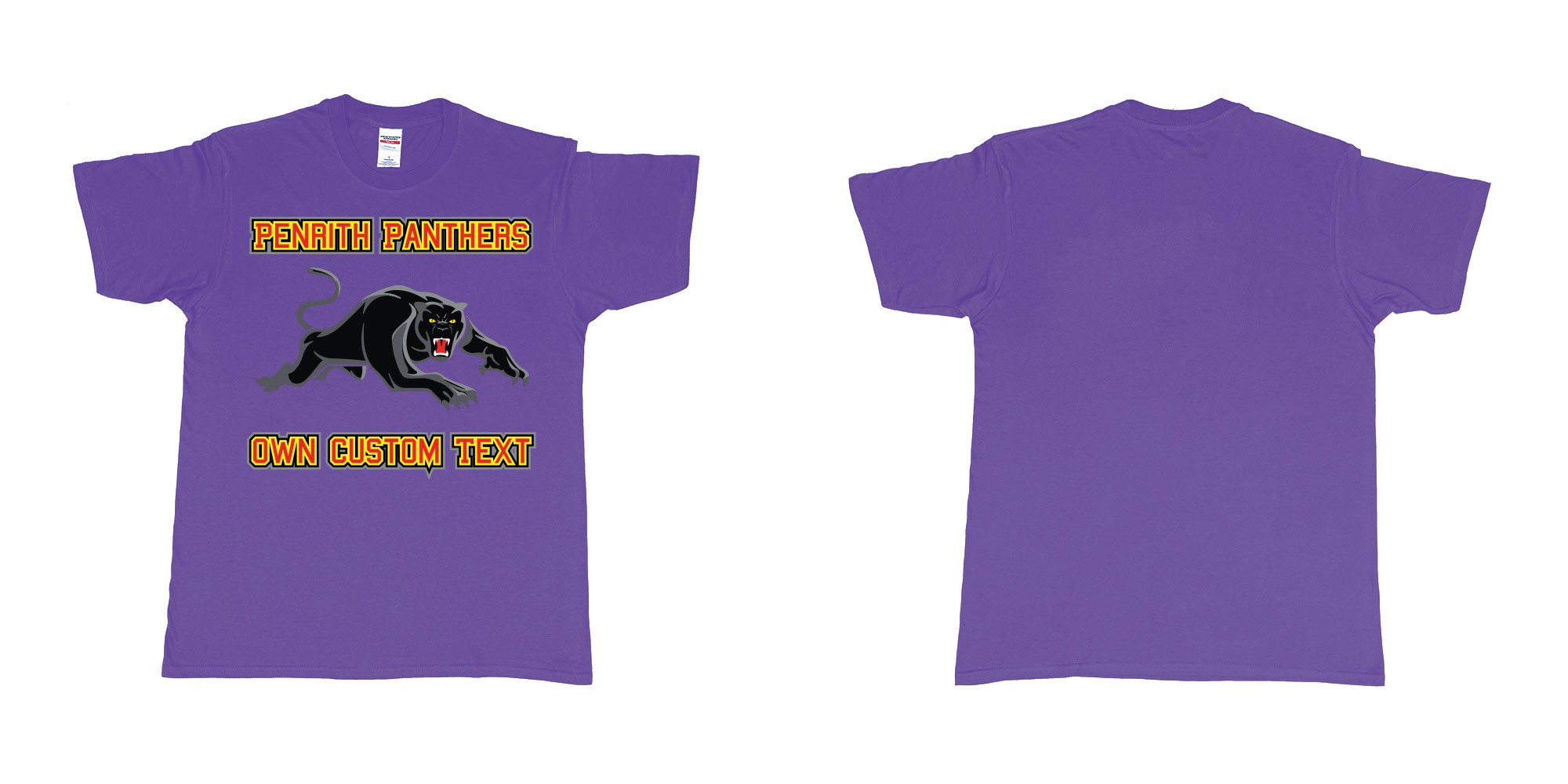 Custom tshirt design penrith panthers logo on demand custom printing in fabric color purple choice your own text made in Bali by The Pirate Way
