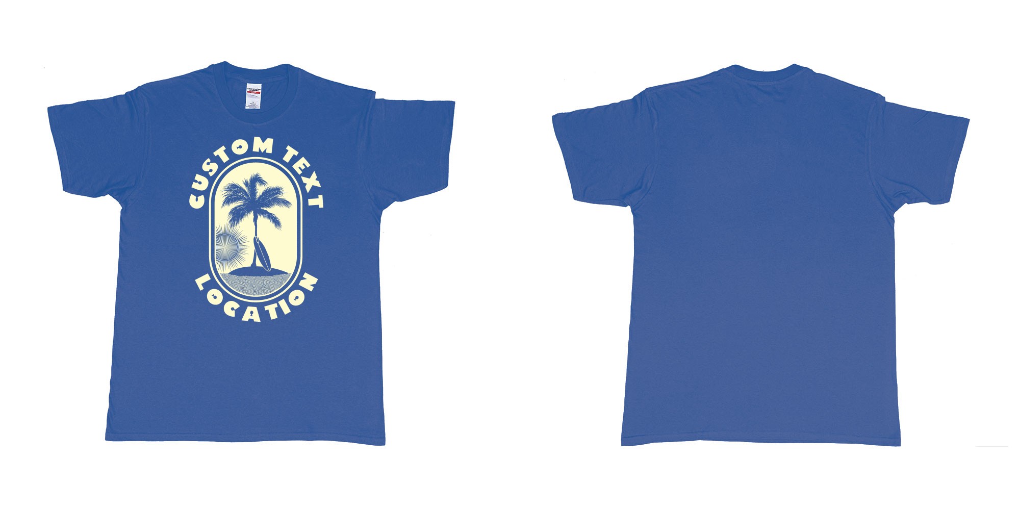 Custom tshirt design pill sun sea board in fabric color royal-blue choice your own text made in Bali by The Pirate Way