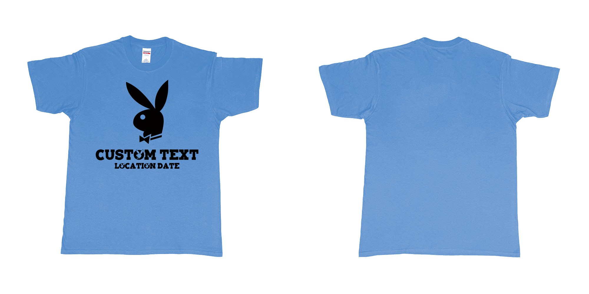Custom tshirt design playboy playgirl custom text tshirt in fabric color carolina-blue choice your own text made in Bali by The Pirate Way