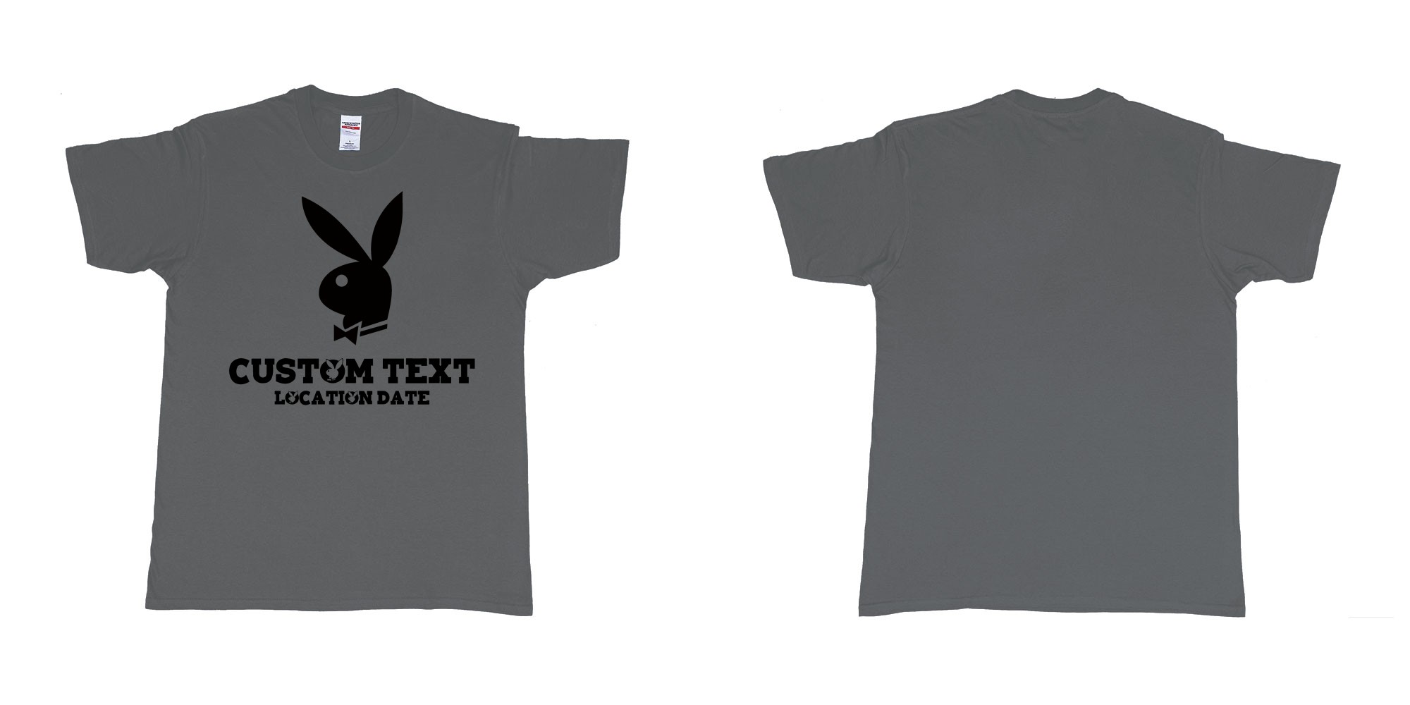 Custom tshirt design playboy playgirl custom text tshirt in fabric color charcoal choice your own text made in Bali by The Pirate Way