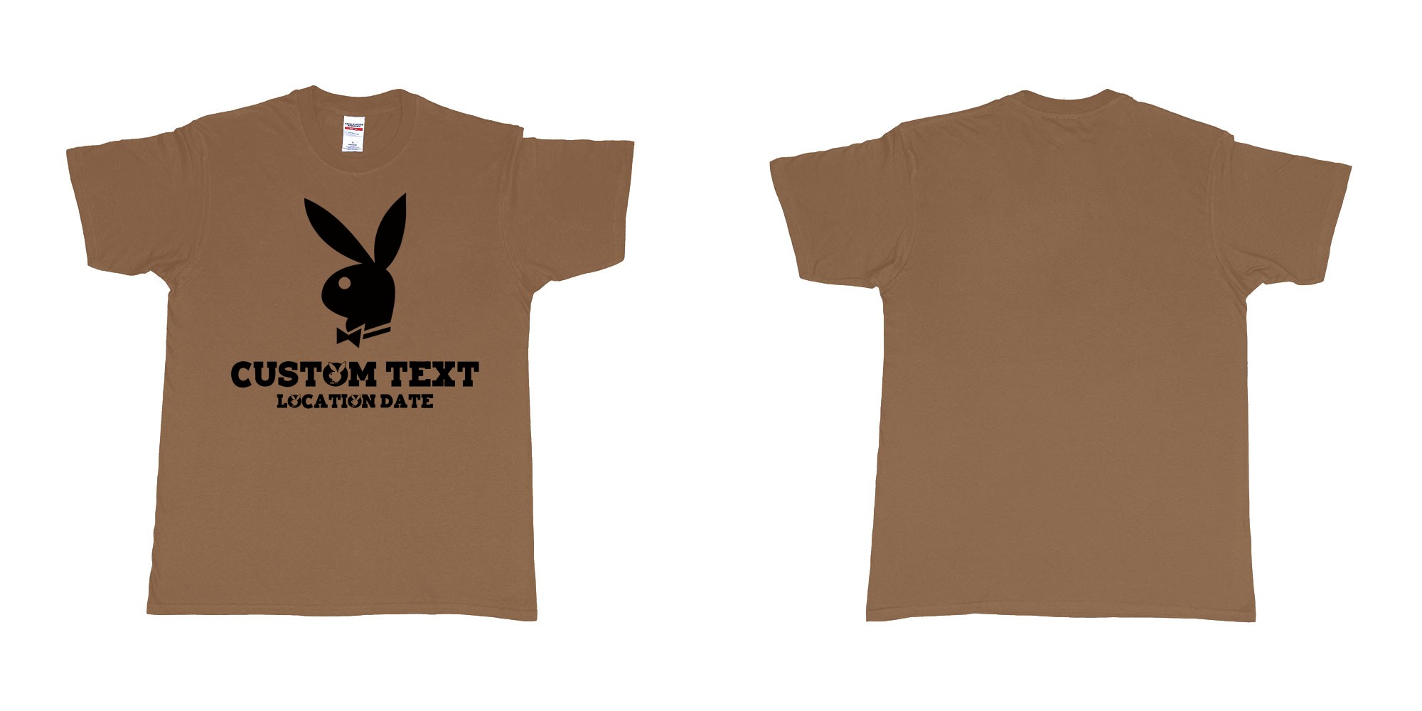Custom tshirt design playboy playgirl custom text tshirt in fabric color chestnut choice your own text made in Bali by The Pirate Way