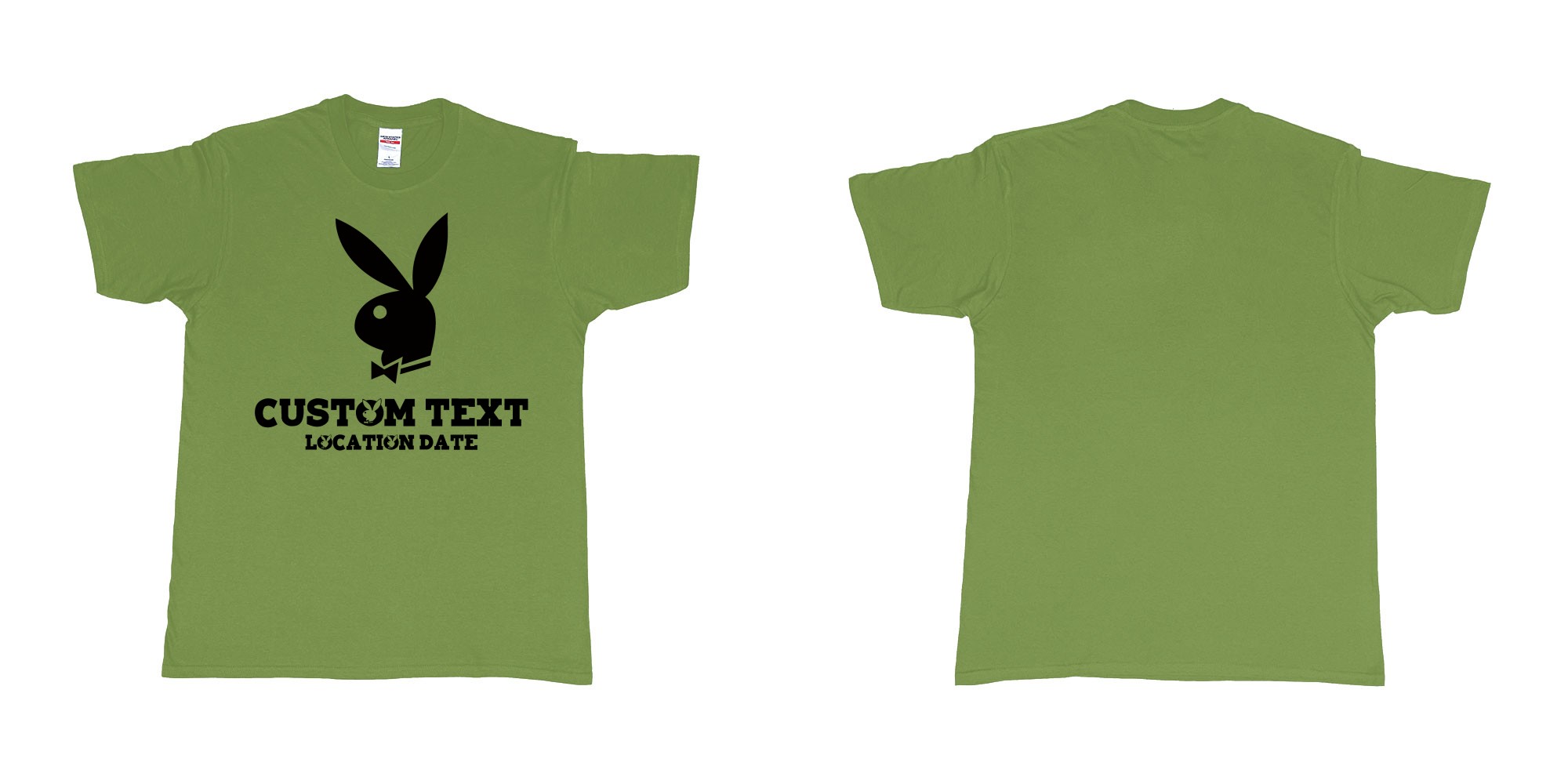 Custom tshirt design playboy playgirl custom text tshirt in fabric color military-green choice your own text made in Bali by The Pirate Way