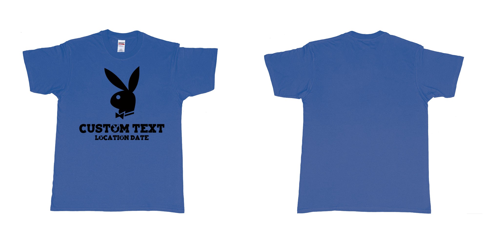 Custom tshirt design playboy playgirl custom text tshirt in fabric color royal-blue choice your own text made in Bali by The Pirate Way