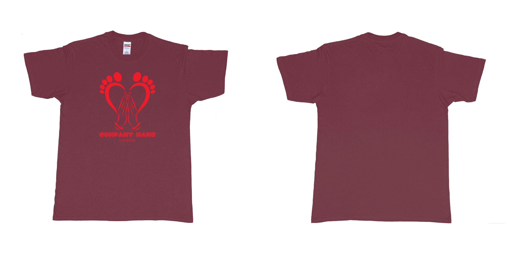 Custom tshirt design podiatrist chiropodist feet care specialist heart shaped feet with caring hands in fabric color marron choice your own text made in Bali by The Pirate Way