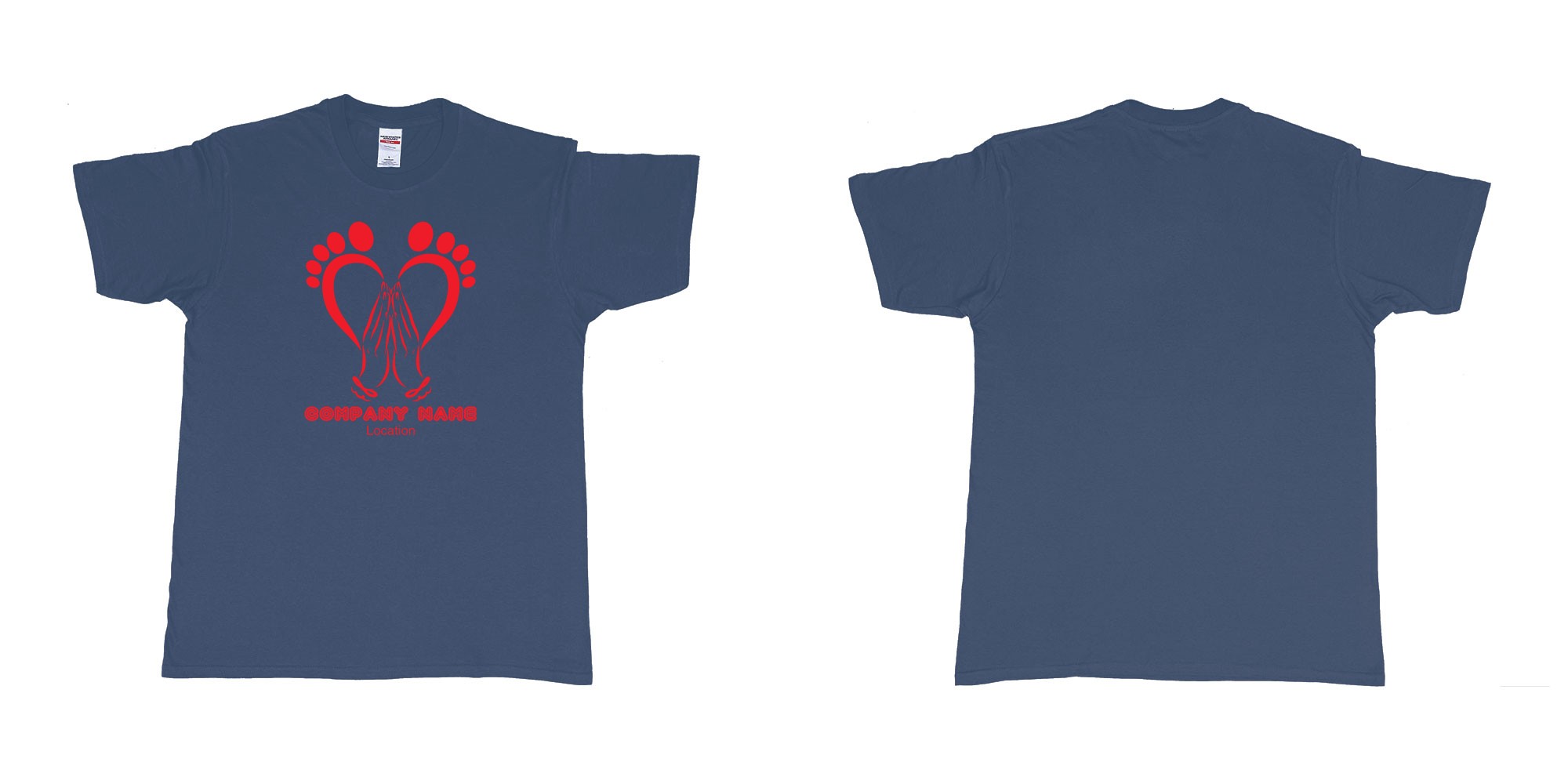 Custom tshirt design podiatrist chiropodist feet care specialist heart shaped feet with caring hands in fabric color navy choice your own text made in Bali by The Pirate Way
