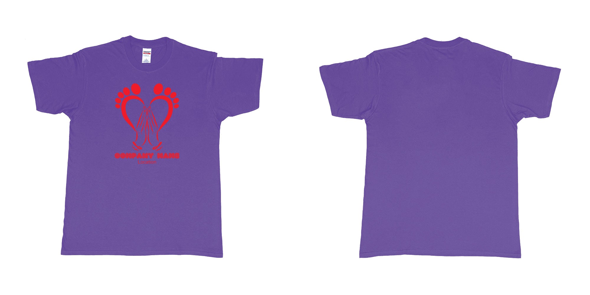 Custom tshirt design podiatrist chiropodist feet care specialist heart shaped feet with caring hands in fabric color purple choice your own text made in Bali by The Pirate Way