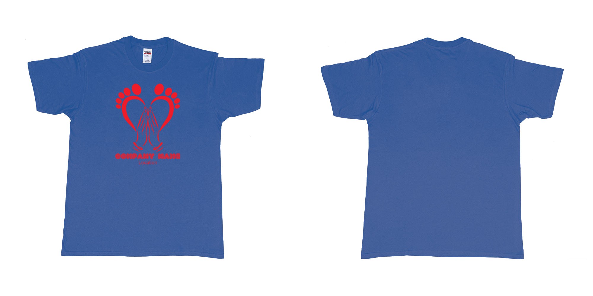 Custom tshirt design podiatrist chiropodist feet care specialist heart shaped feet with caring hands in fabric color royal-blue choice your own text made in Bali by The Pirate Way