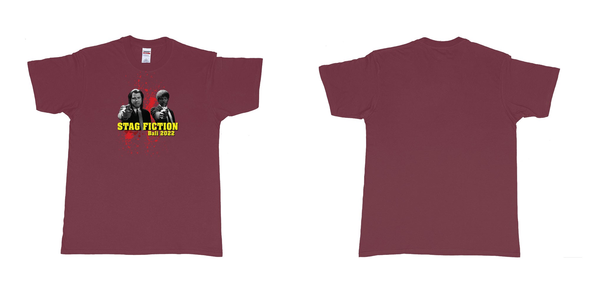 Custom tshirt design pulp fiction blood in fabric color marron choice your own text made in Bali by The Pirate Way