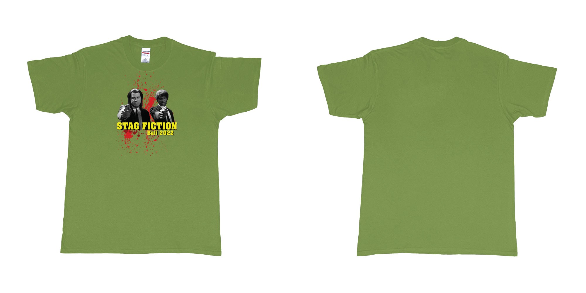 Custom tshirt design pulp fiction blood in fabric color military-green choice your own text made in Bali by The Pirate Way