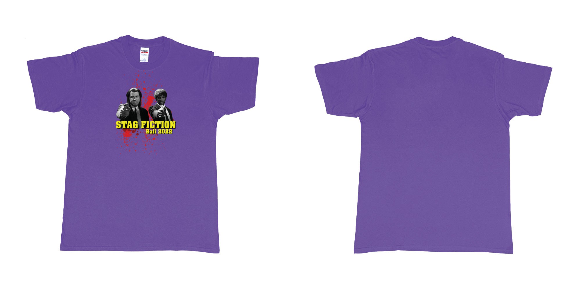 Custom tshirt design pulp fiction blood in fabric color purple choice your own text made in Bali by The Pirate Way