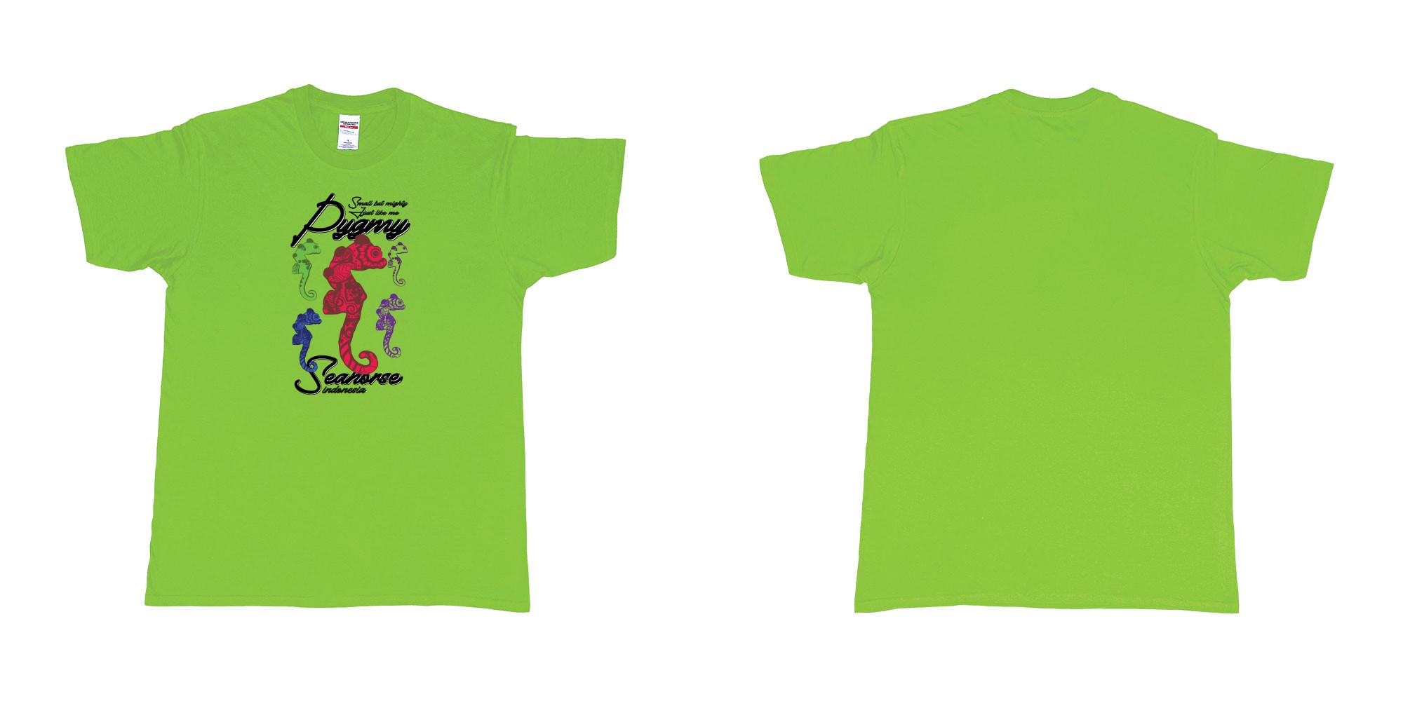Custom tshirt design pygmy seahorse indonesia small but mighty just like me in fabric color lime choice your own text made in Bali by The Pirate Way