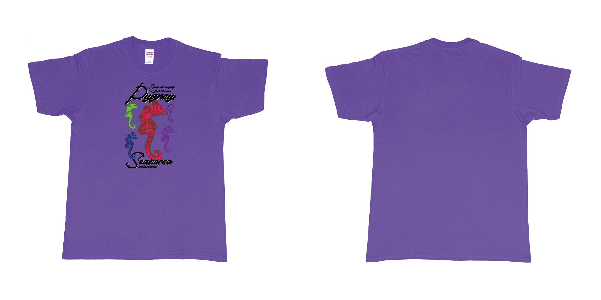 Custom tshirt design pygmy seahorse indonesia small but mighty just like me in fabric color purple choice your own text made in Bali by The Pirate Way