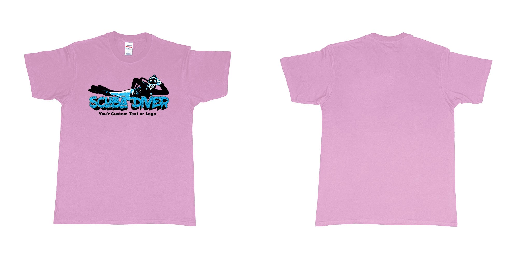 Custom tshirt design relaxed scuba diver in fabric color light-pink choice your own text made in Bali by The Pirate Way