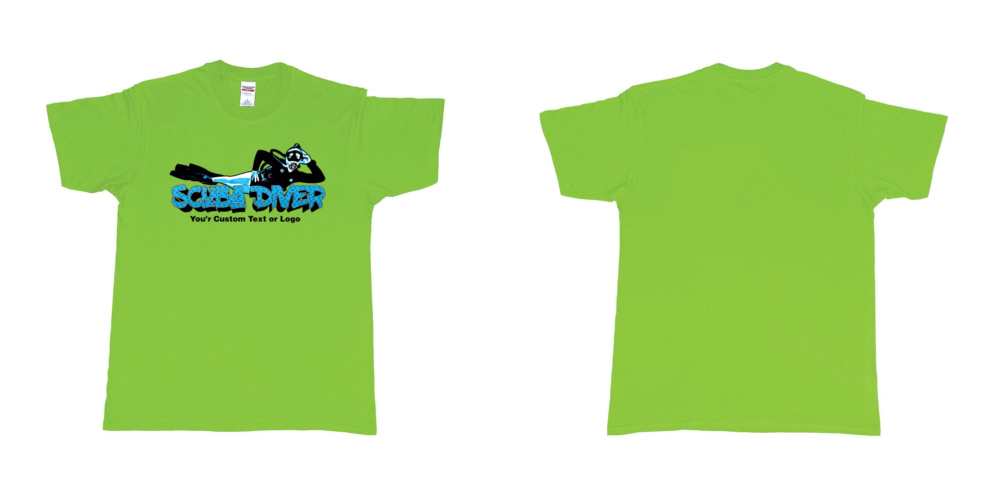 Custom tshirt design relaxed scuba diver in fabric color lime choice your own text made in Bali by The Pirate Way