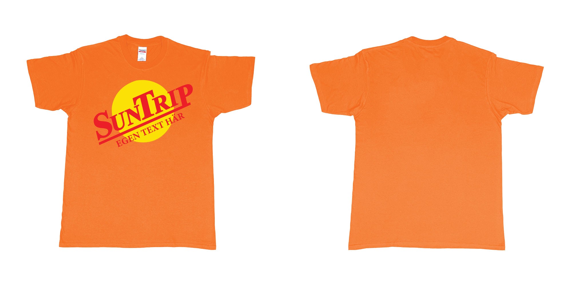 Custom tshirt design sallskapsresan suntrip eget tshirt tryck bali resa in fabric color orange choice your own text made in Bali by The Pirate Way