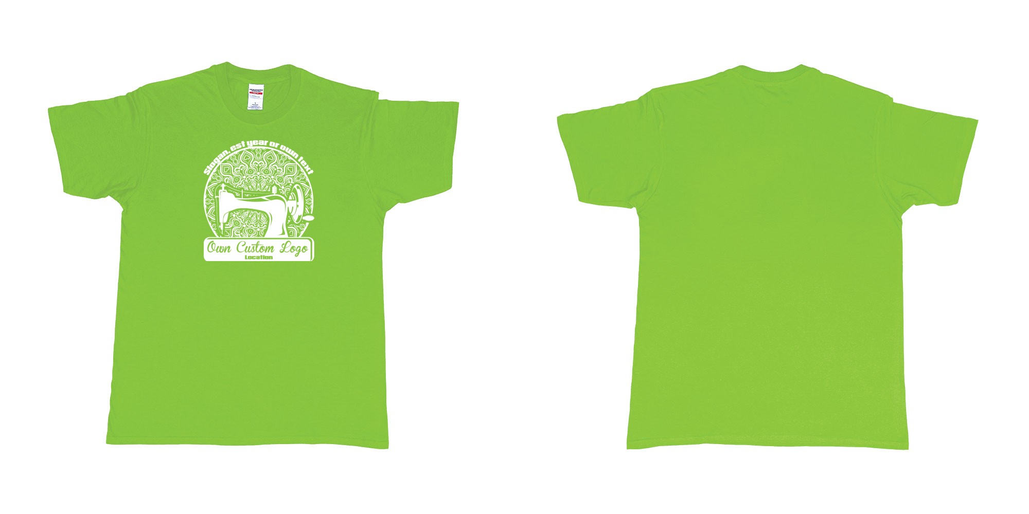 Custom tshirt design sewing machine in fabric color lime choice your own text made in Bali by The Pirate Way