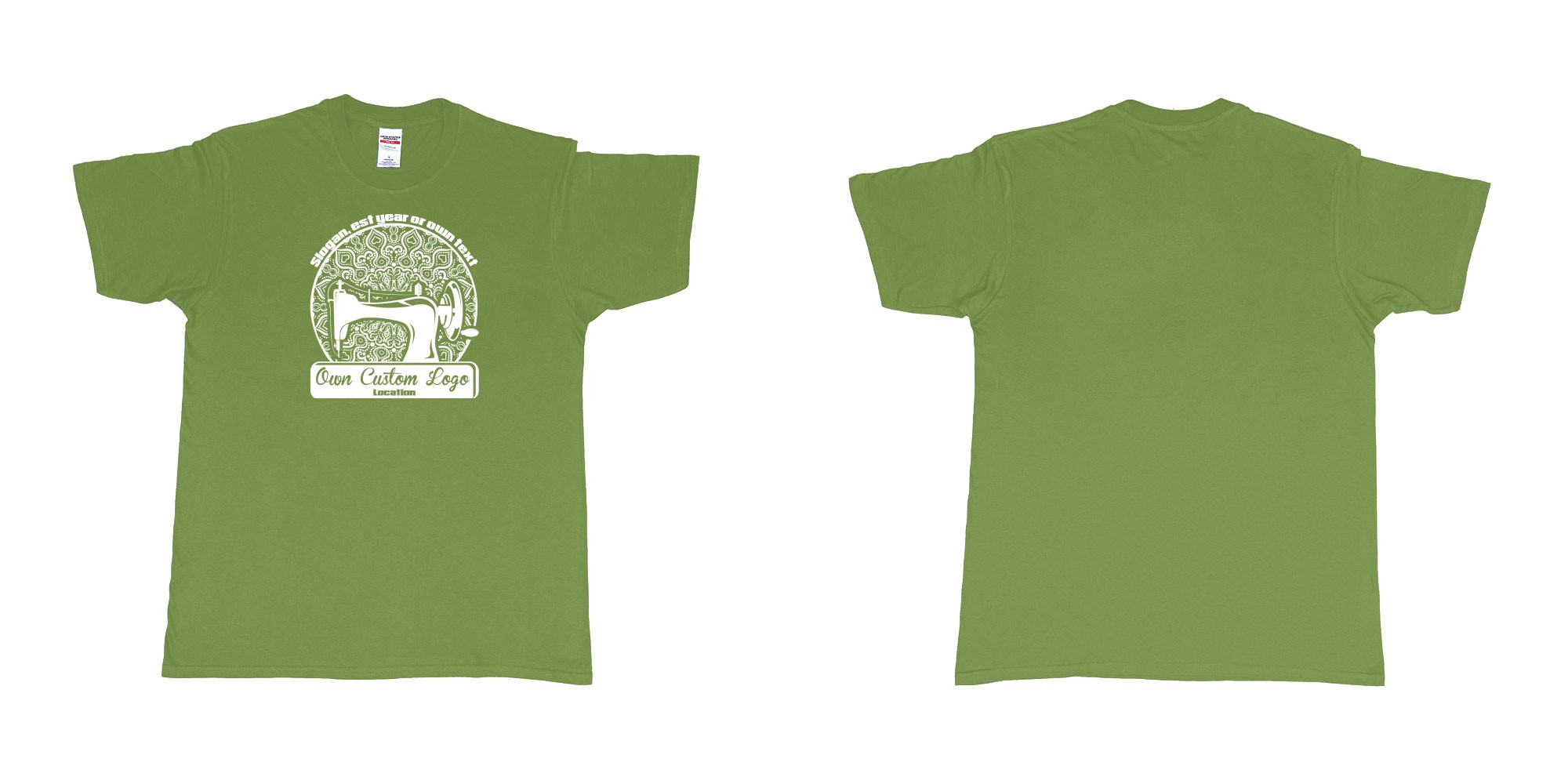 Custom tshirt design sewing machine in fabric color military-green choice your own text made in Bali by The Pirate Way