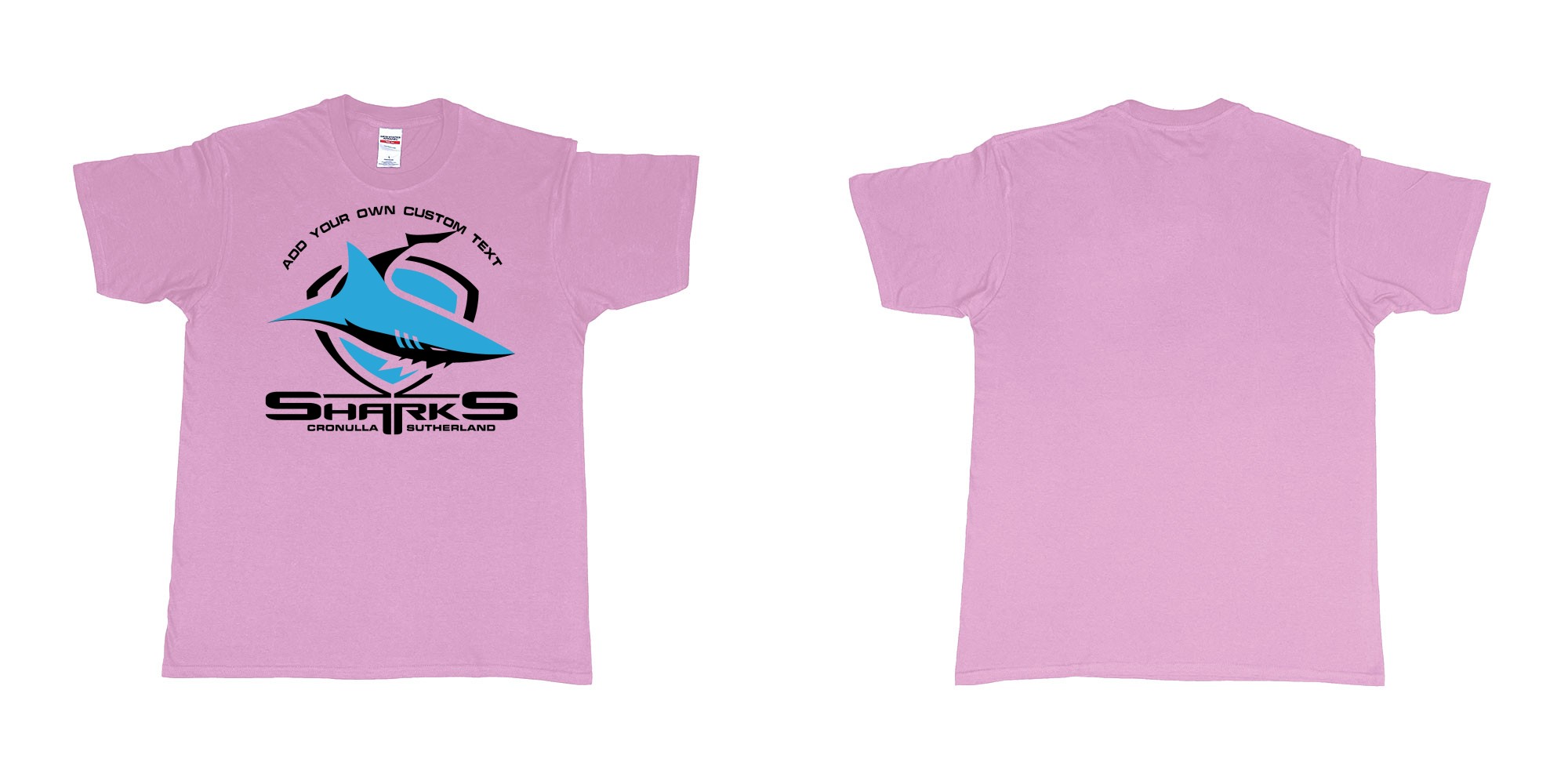 Custom tshirt design sharks cronulla sutherland shire southern sydney new south wales in fabric color light-pink choice your own text made in Bali by The Pirate Way