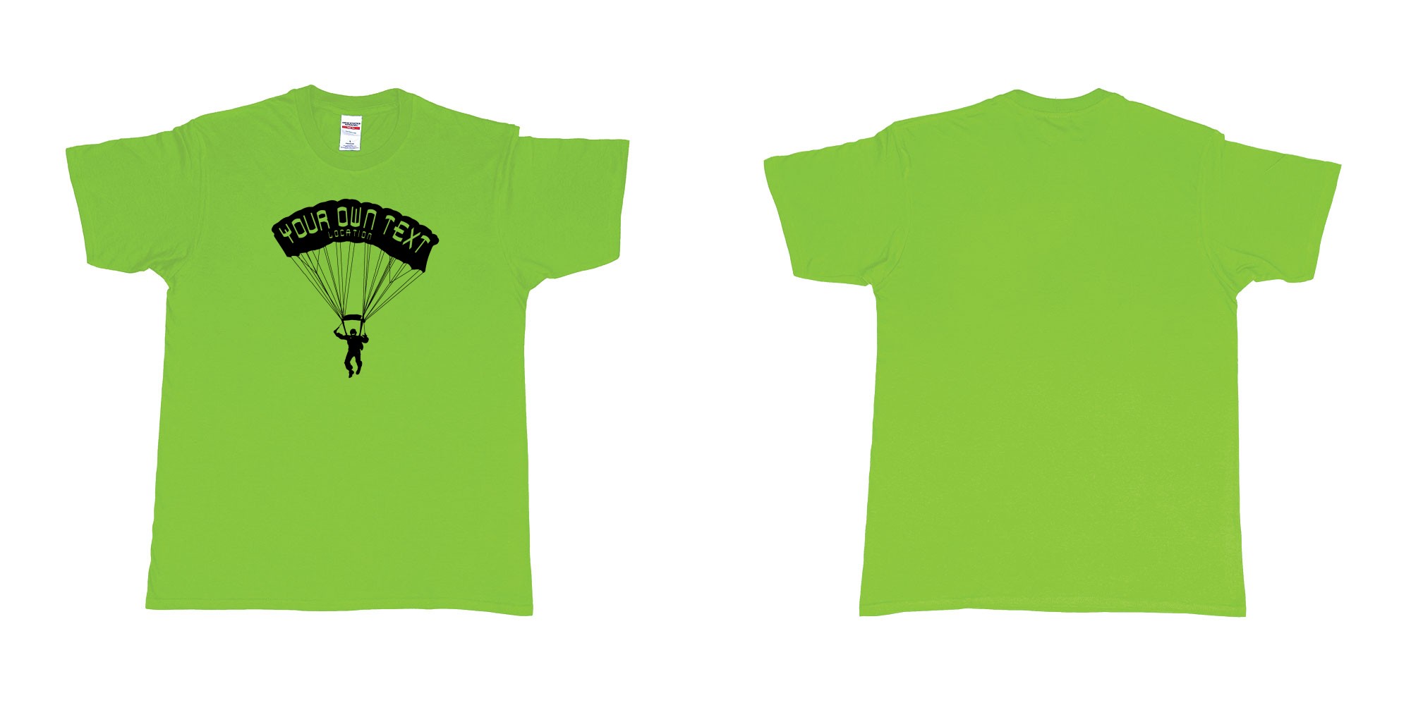 Custom tshirt design skydiver club custom print in fabric color lime choice your own text made in Bali by The Pirate Way