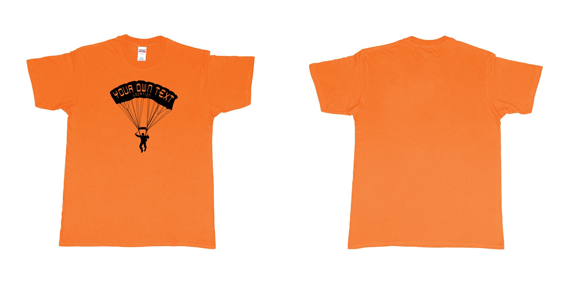 Custom tshirt design skydiver club custom print in fabric color orange choice your own text made in Bali by The Pirate Way
