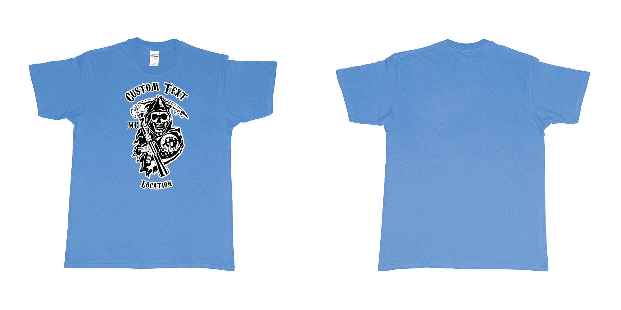 Custom tshirt design son of anarchy logo custom text in fabric color carolina-blue choice your own text made in Bali by The Pirate Way
