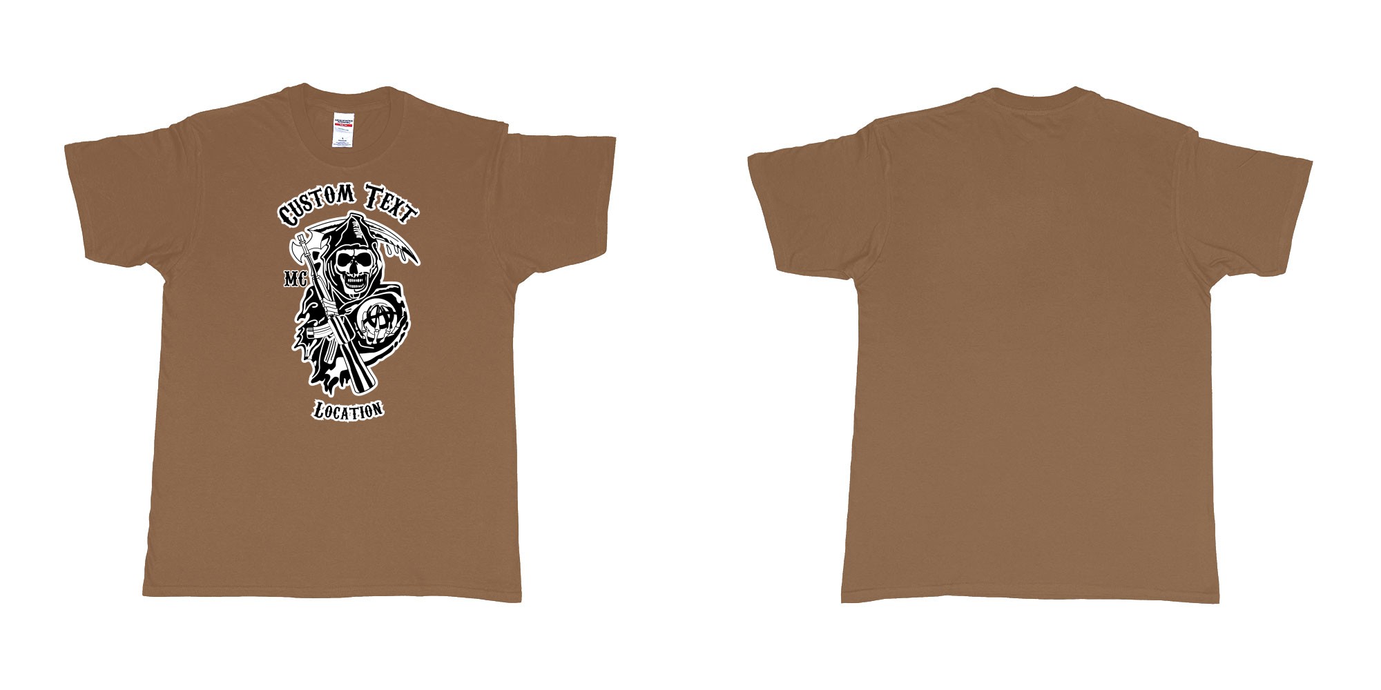Custom tshirt design son of anarchy logo custom text in fabric color chestnut choice your own text made in Bali by The Pirate Way