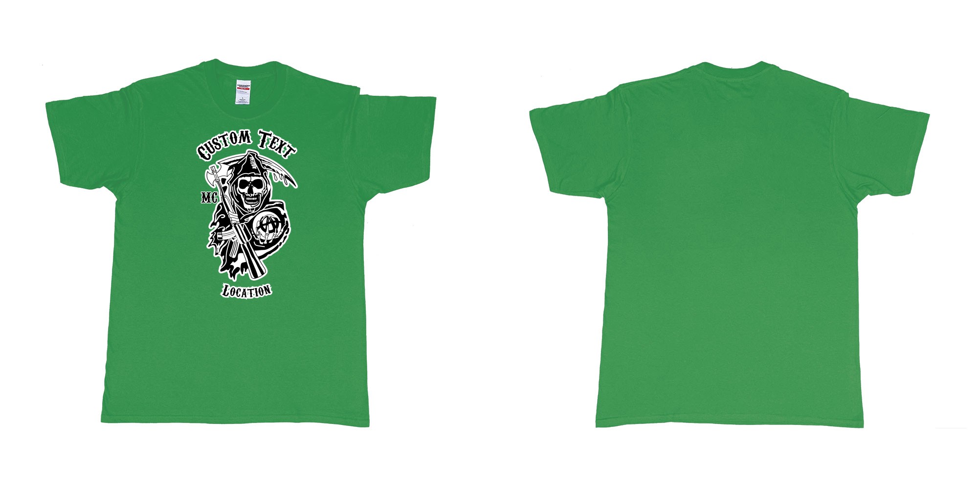 Custom tshirt design son of anarchy logo custom text in fabric color irish-green choice your own text made in Bali by The Pirate Way